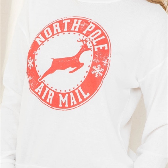 North Pole Air Mail long sleeve crew neck Print Top - Picture 11 of 11